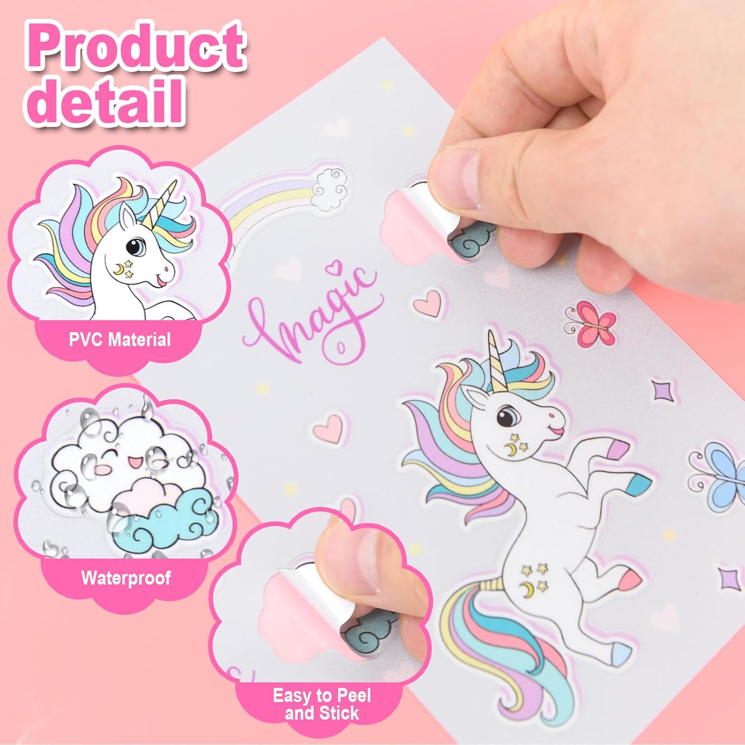 Detalle de 4er Pack Einhorn Reflektierende Fahrrad-Aufkleber – Vinyl-Look mit 17 × 11 cm Design