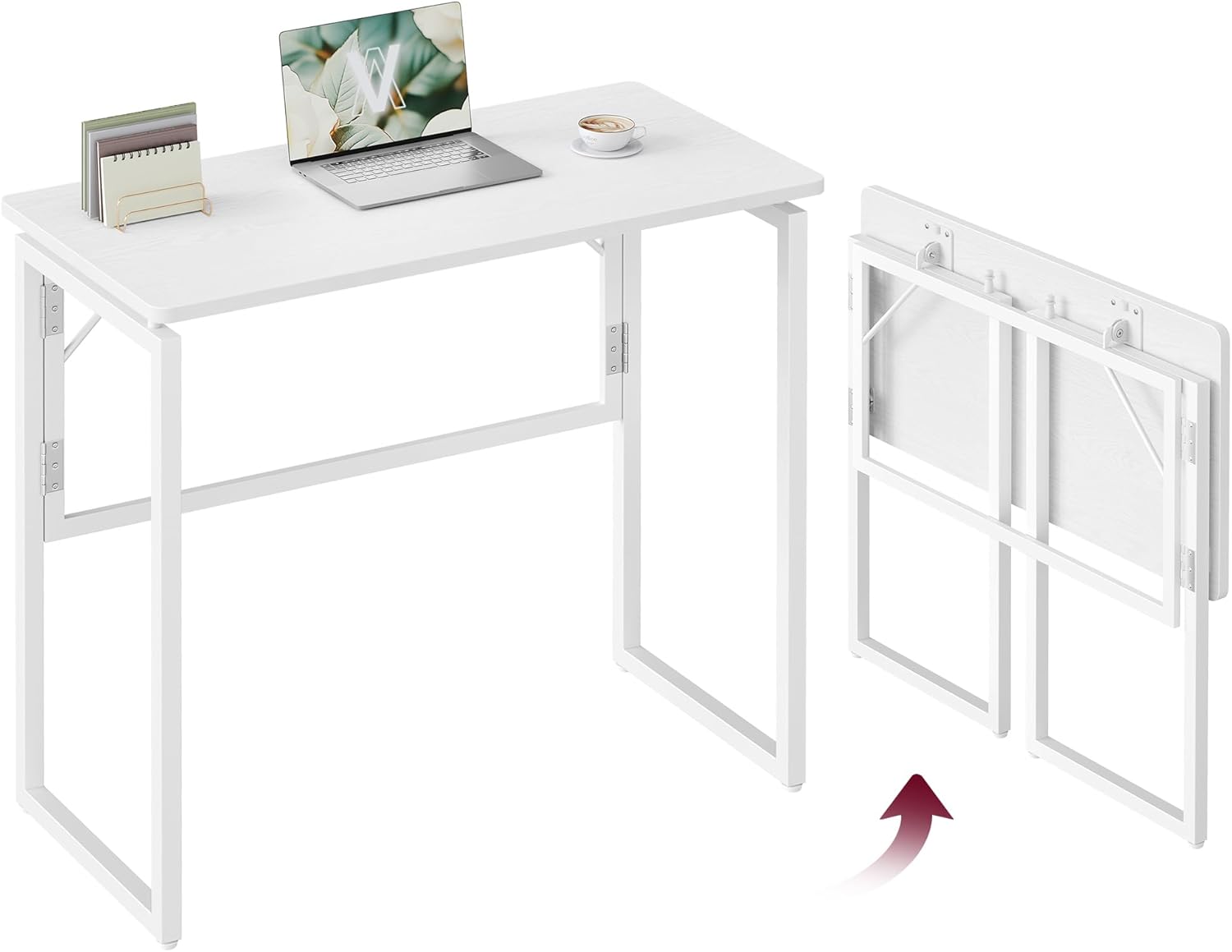 Detalle de VASAGLE Scrivania per Computer Pieghevole LWD151WF01 — Piano unico, 80 x 40 cm, bianco neve