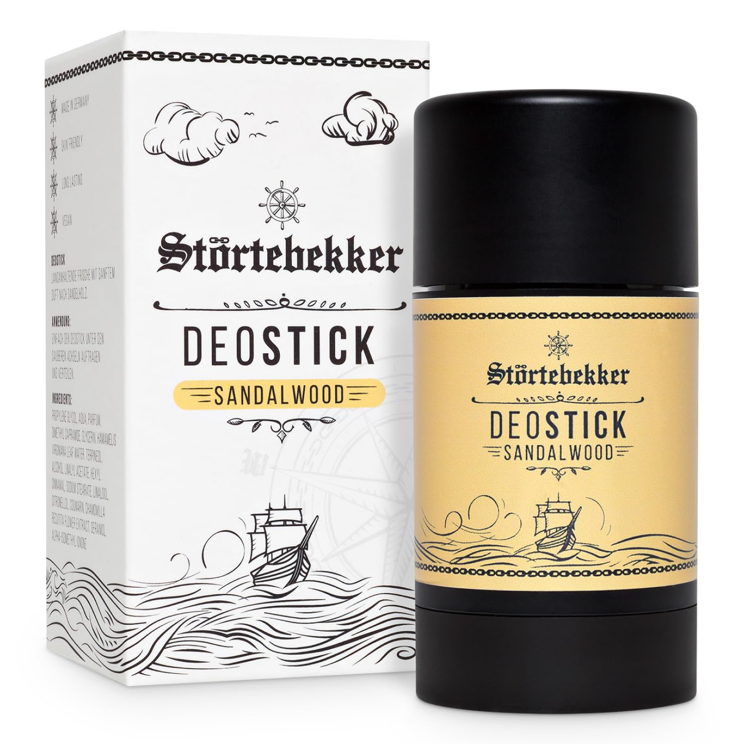 Detalle de Störtebekker Premium Deostick Sandelholz – langanhaltende Frische für Herren (75 g) • Made in Germany