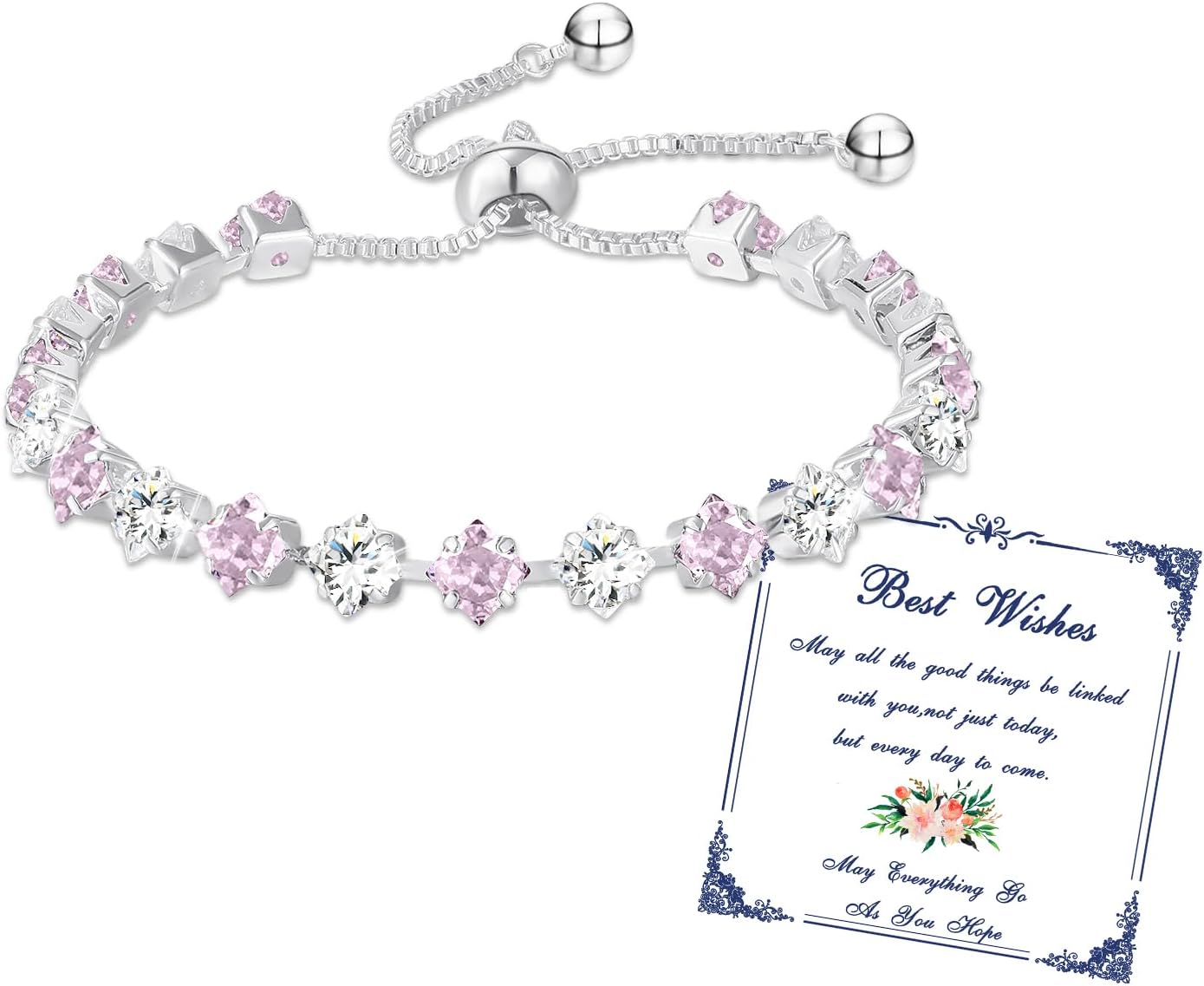 Detalle de Esmoly bracciale tennis da donna in argento con chiusura regolabile, zirconi 5A e 12 pietre di nascita