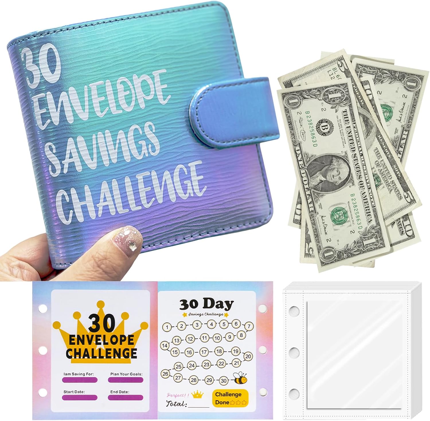 Detalle de Mini Money Challenge Binder with 30 cash envelopes ⚖
