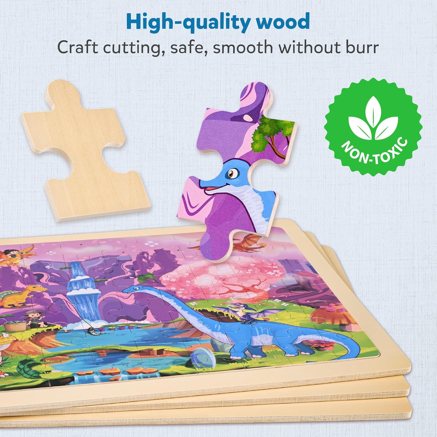 Thumbnail 3 de SYNARRY Wooden Dinosaur Puzzles for Kids (60 pcs, 6 packs) – Durable, Large 11.8 x 8.8 inch Puzzles for Ages 4-8