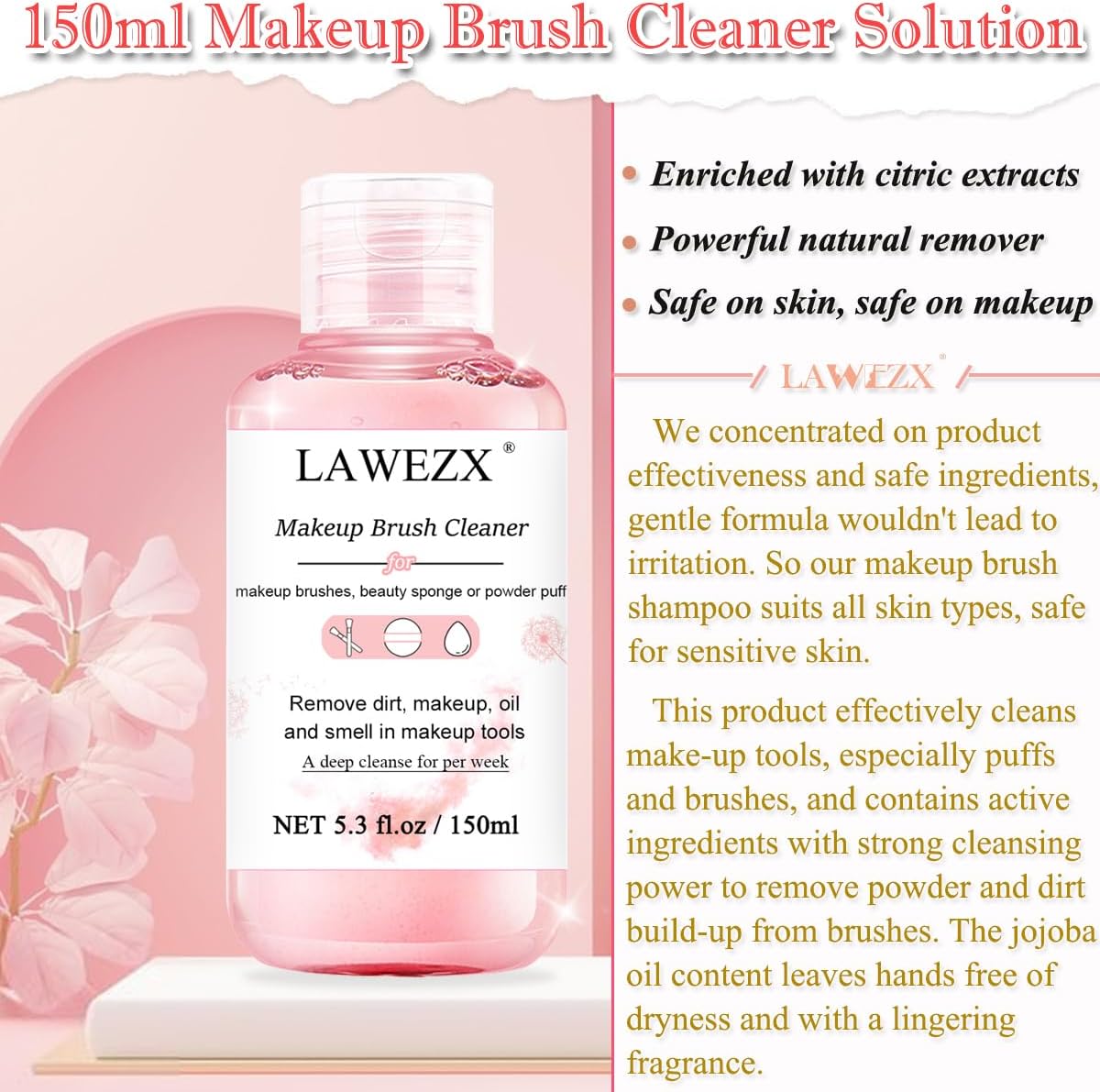 Thumbnail 1 de LAWEZX Nettoyant Pour Pinceau de Maquillage 150 ml – Nettoyant doux et efficace pour pinceaux et éponges