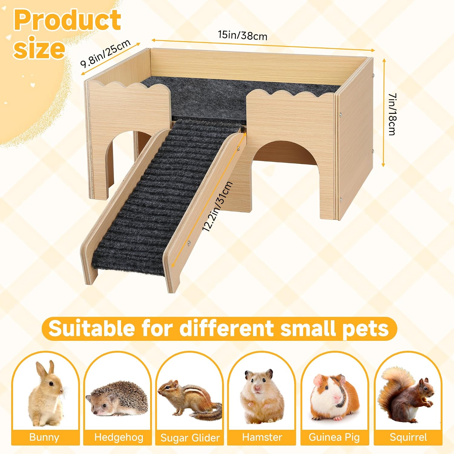 Thumbnail 6 de Guinea Pig Castle: Large Wooden Hideout with Stairs for Small Pets