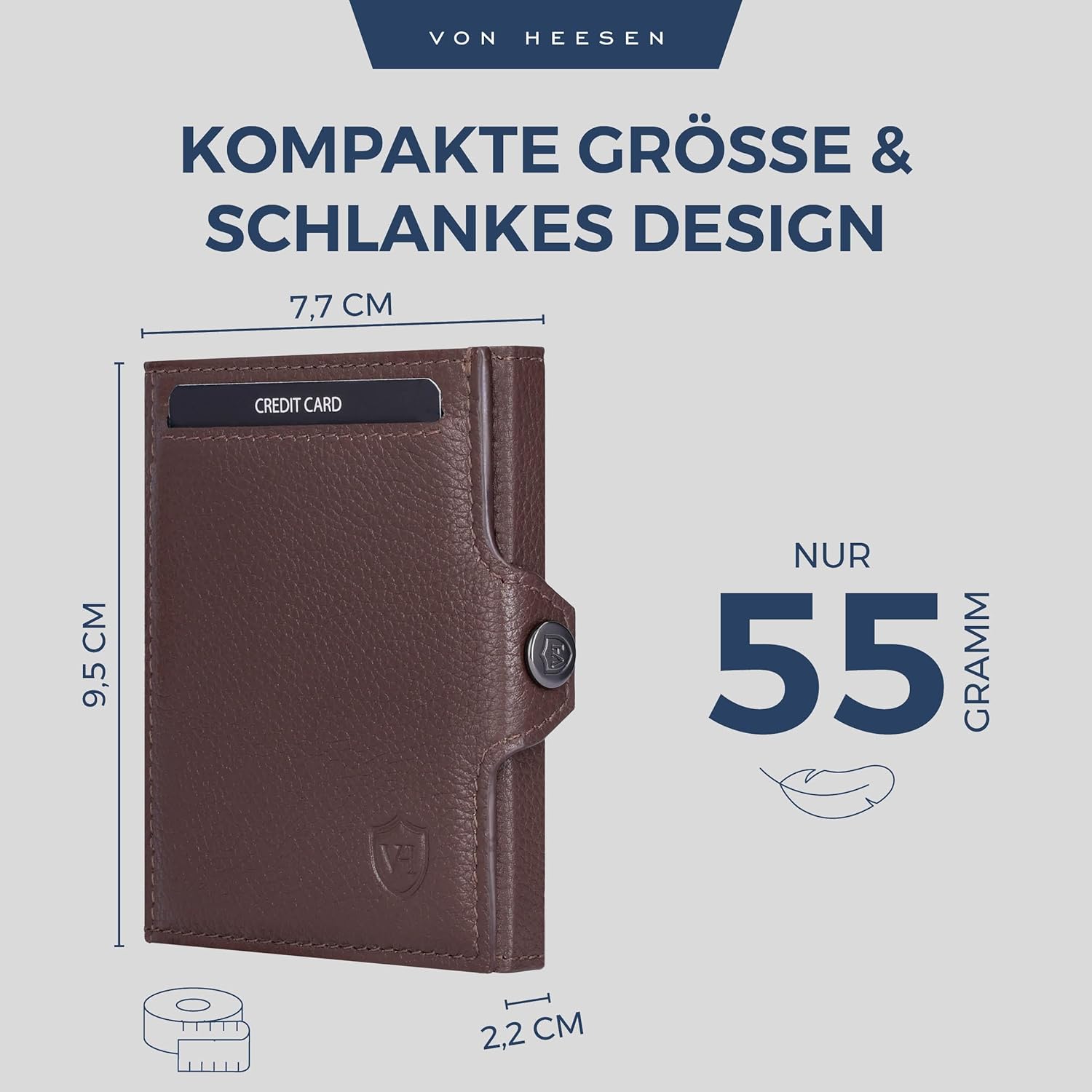 Thumbnail 4 de VON HEESEN Slim Wallet mit Münzfach & RFID-Schutz – kompakte Leder-Geldbörse braun