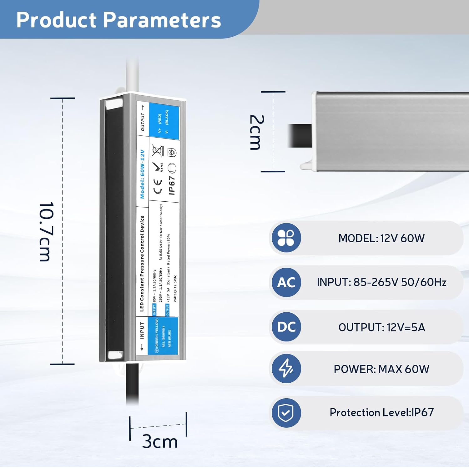 Detalle 2 de YOODI Transformador 12V 60W 5A para LED