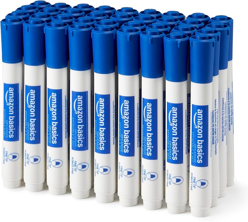 Detalle de Amazon Basics Low-Odor Dry Erase Fine Tip 36 unidades 🖊