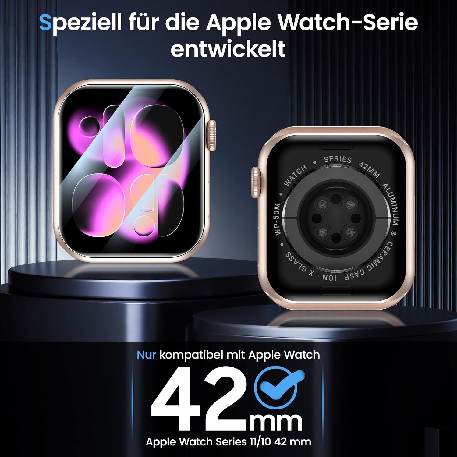 Detalle de UniqueMe Displayschutzfolie 42 mm für Apple Watch Series 11/10 – 360° Schutz mit Installationswerkzeug