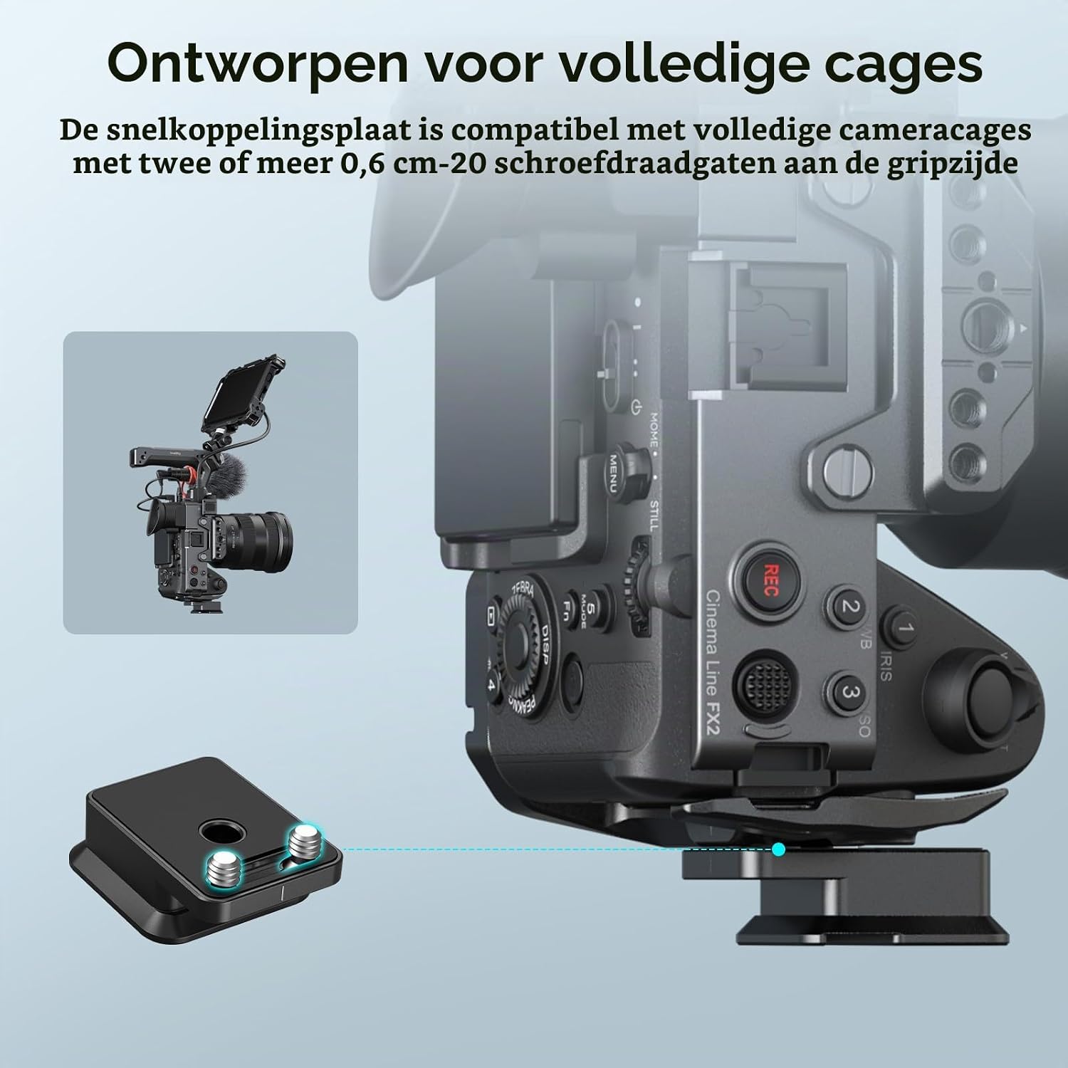 Detalle 2 de SMALLRIG 5802 Arca-snelkoppelingsplaat voor camera cages met 1/4″-20-schroef