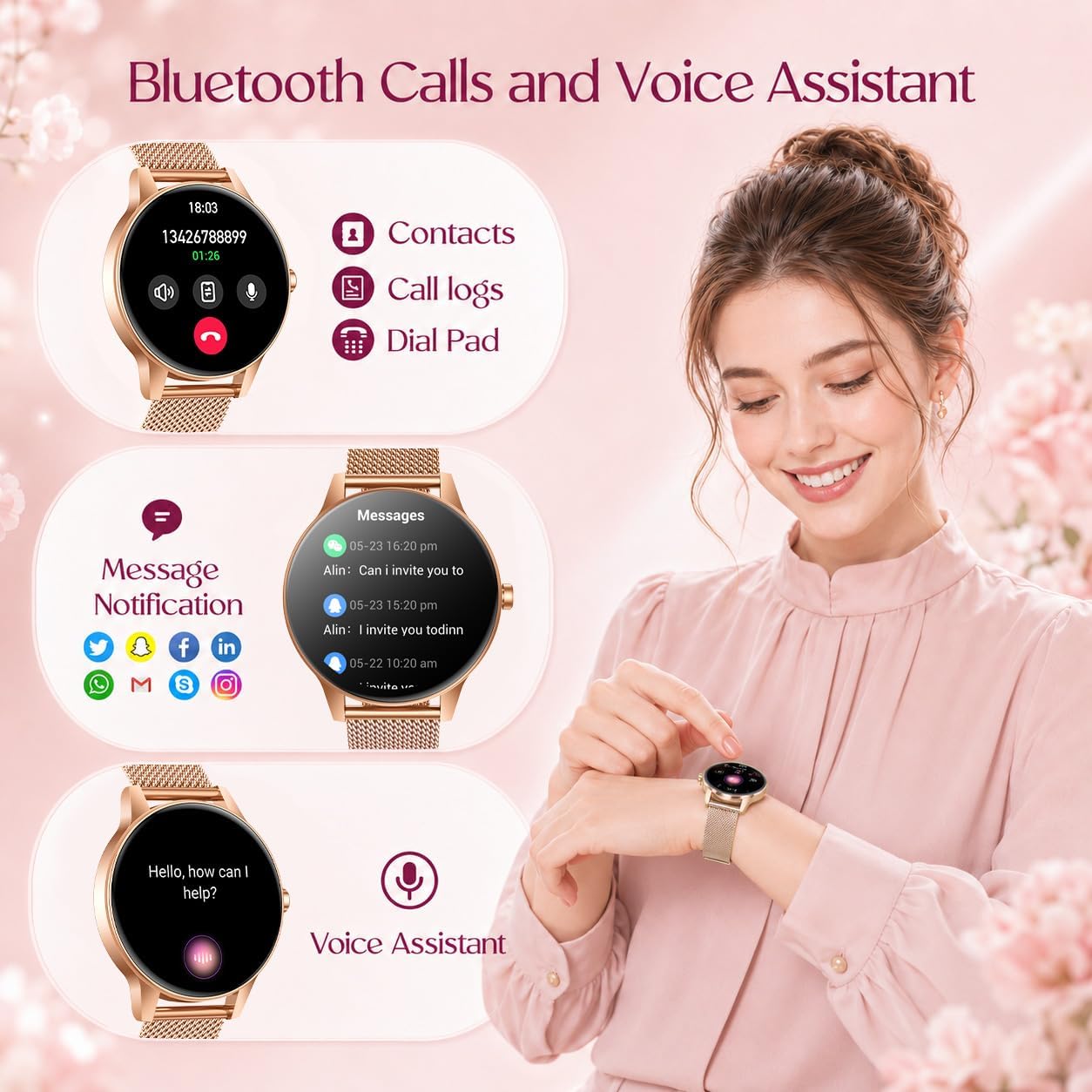 Detalle de Smart Watch Fitness Tracker Women: 1.27'' HD Screen, Calling, Health Monitoring and 114 Sport Modes