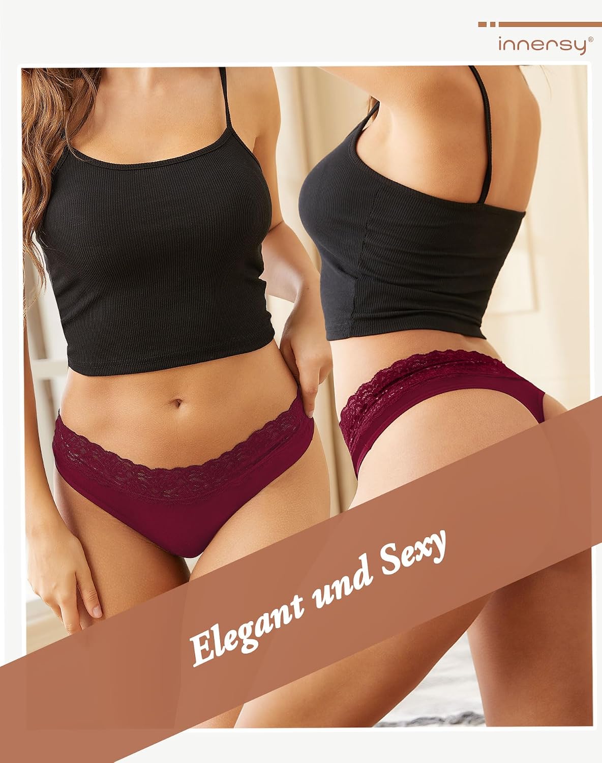 Thumbnail 1 de INNERSY String Tanga Damen Spitze (6er Pack) aus Stretch-Baumwolle – Hipster Unterhosen