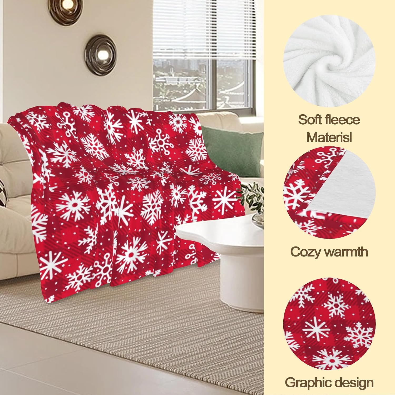Detalle de HUSITI Snowflakes Christmas Decor Throw Blanket (50" x 60")