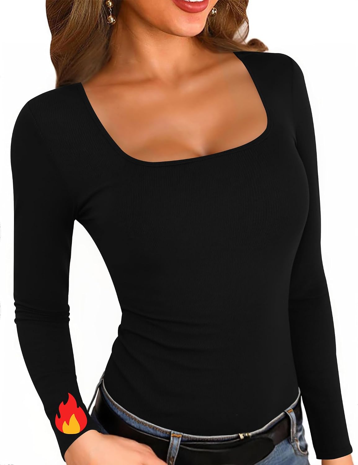 Detalle de Aottori Camiseta Manga Larga Mujer Cuello Cuadrado