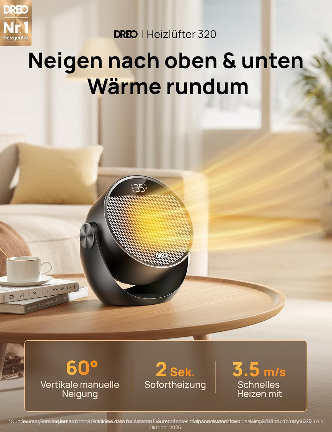 Detalle 2 de Dreo Heizlüfter 1500W leise Wärme für Zuhause