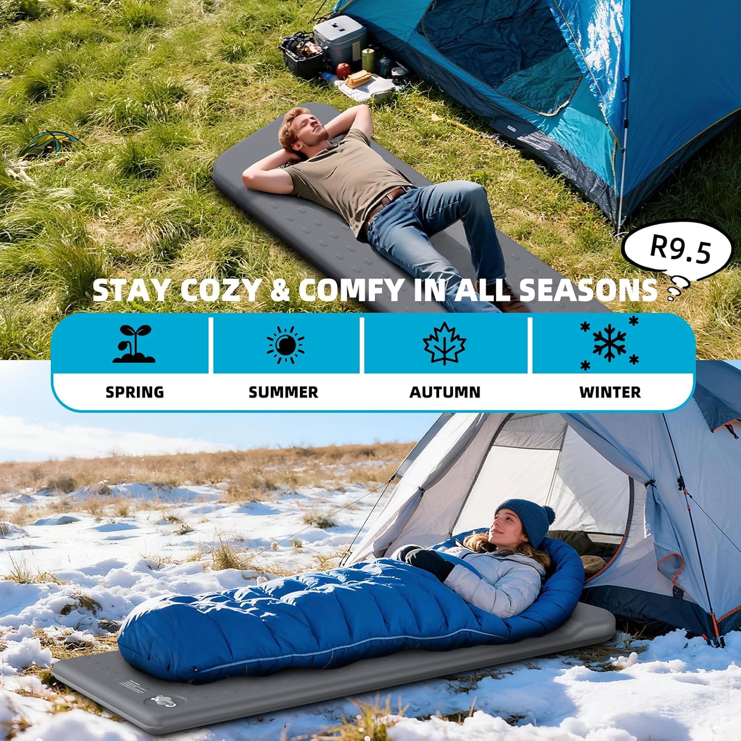 Thumbnail 6 de KASIMO Memory Sleeping Pad for Camping: Ultra-Thick 7.6cm Foam Mat with Pillow, 195 x 70.5 cm