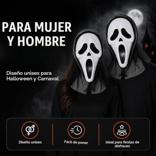 Thumbnail 2 de Costumed máscara Scream Ghostface para Halloween, de plástico flexible
