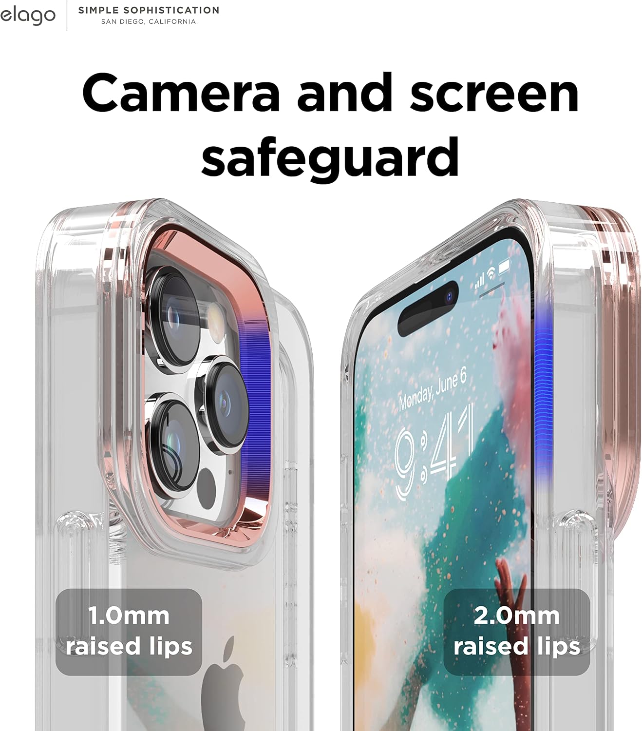 Detalle de elago Custodia Glide per iPhone 14 Pro 6,1” – cover compatibile con protezione fotocamera TPU (Clear/Oro Rosa)