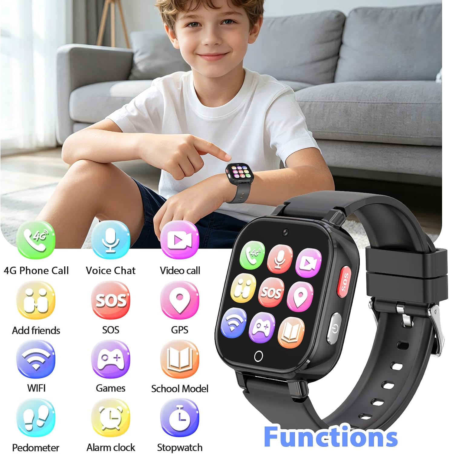 Detalle de Smartwatch Bambini 4G con Videochiamata, GPS e SOS — ISO 4G con IP68, Modalità Classe e Funzioni per 4–12 Anni