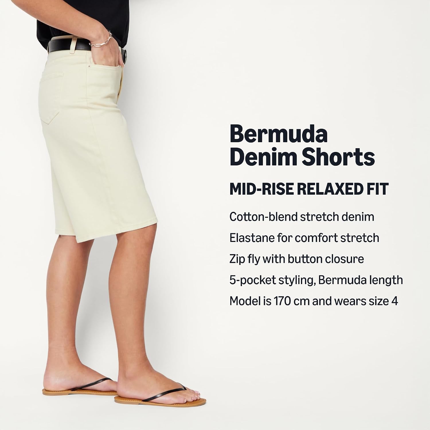 Detalle 2 de Amazon Essentials Women's Relaxed-Fit Mid-Rise Denim Bermuda Shorts
