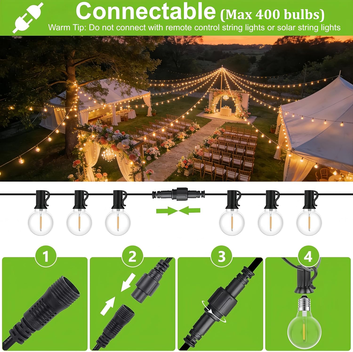 Detalle 2 de LaPitio Catena Luminosa Esterno 45.7M IP45 – Luci da Giardino con 75+2 LED, Bianco Caldo 2700K