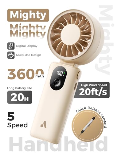 Detalle 2 de Aecooly Mini Ventilador de Mano Portátil Recargable USB 20H, 5 Velocidades y Pantalla Digital