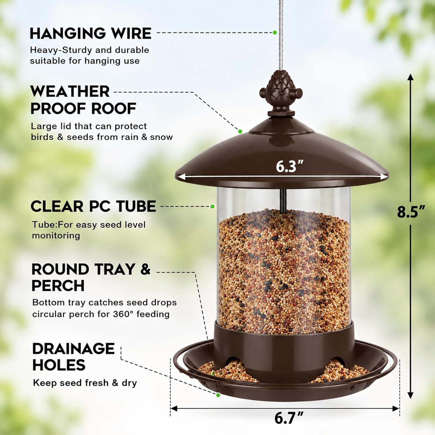 Detalle 2 de Gbekery Metal Bird Feeder with 4 Feeding Ports