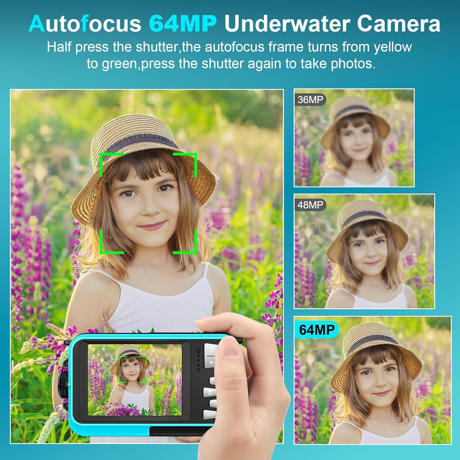 Detalle de Yixinxin 4K Unterwasserkamera mit Dual-Screen – 64MP Autofokus, 16 ft Tauchtiefe, inklusive 32GB