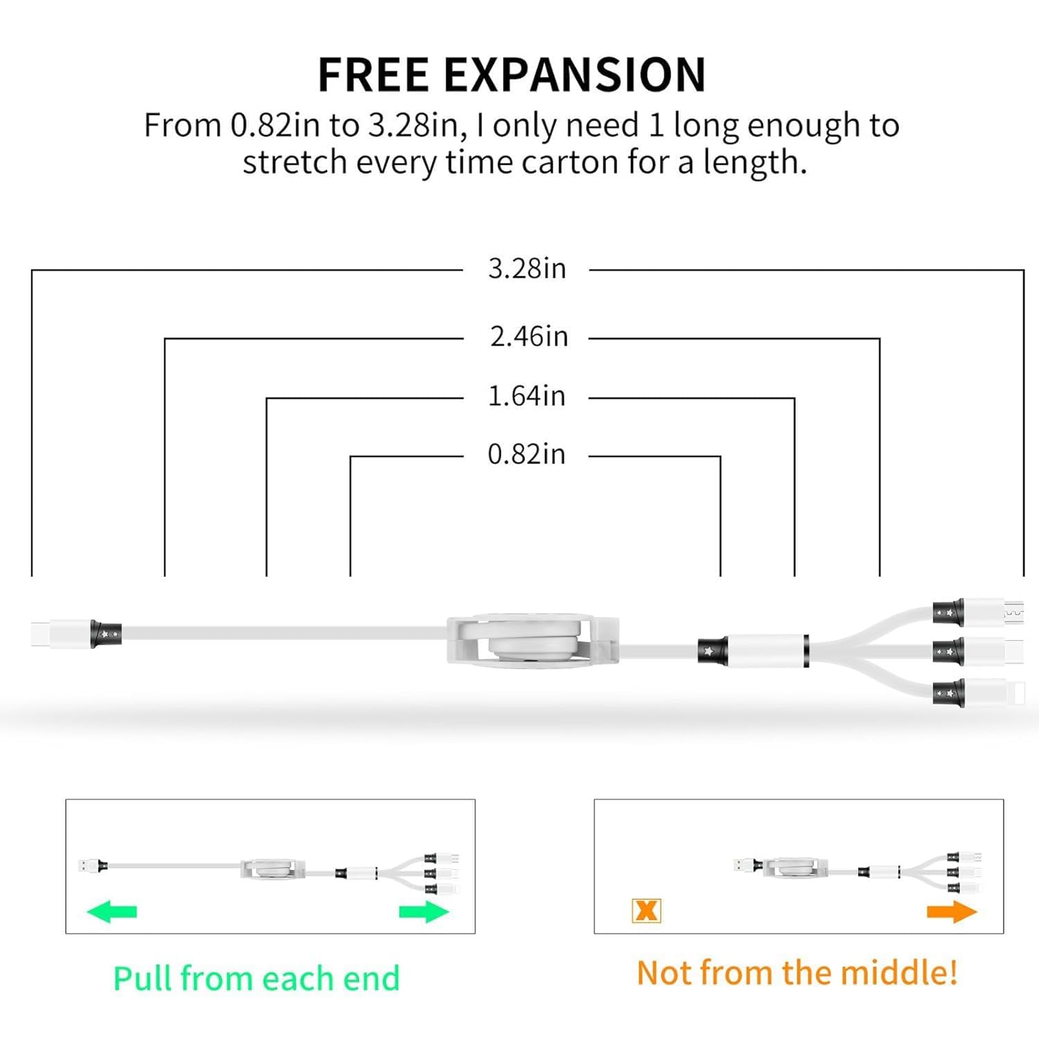 Thumbnail 1 de SDBAUX USB‑C to 4‑in‑1 Retractable Charger Cable 3A 1M (2 Pack)