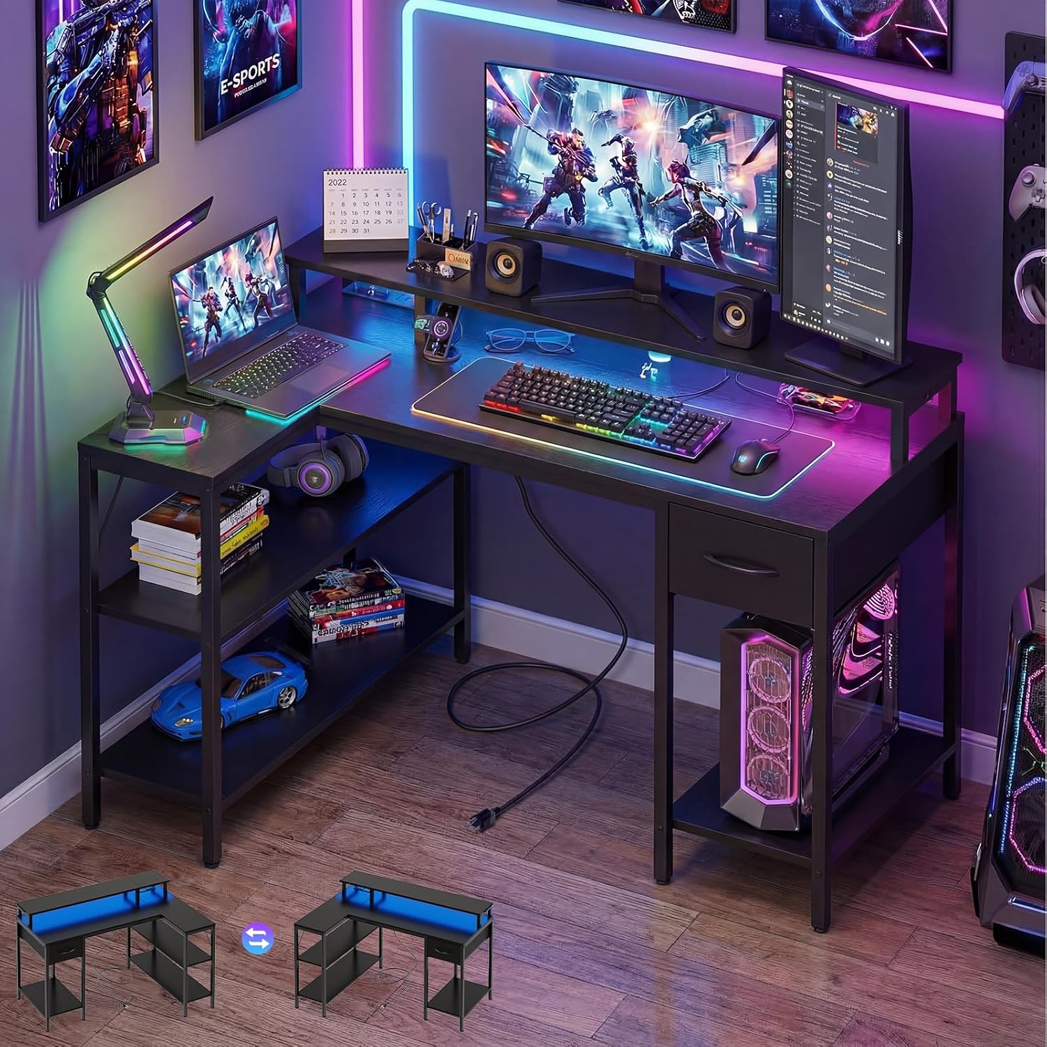 Detalle de OLIXIS L-Shaped Gaming Desk, 47 Inch