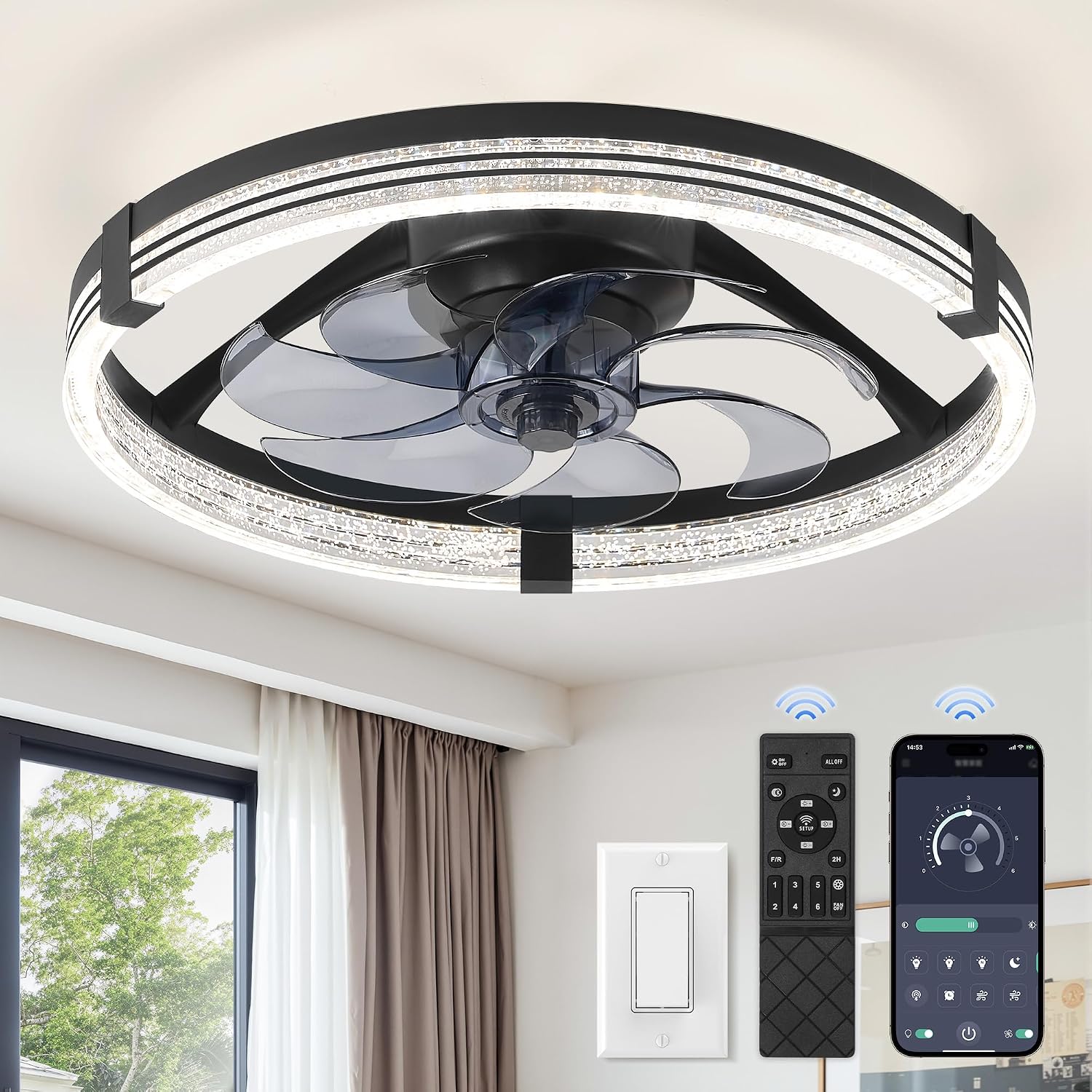 Detalle de ZMISHIBO Ceiling Fan with Light, 20-Inch