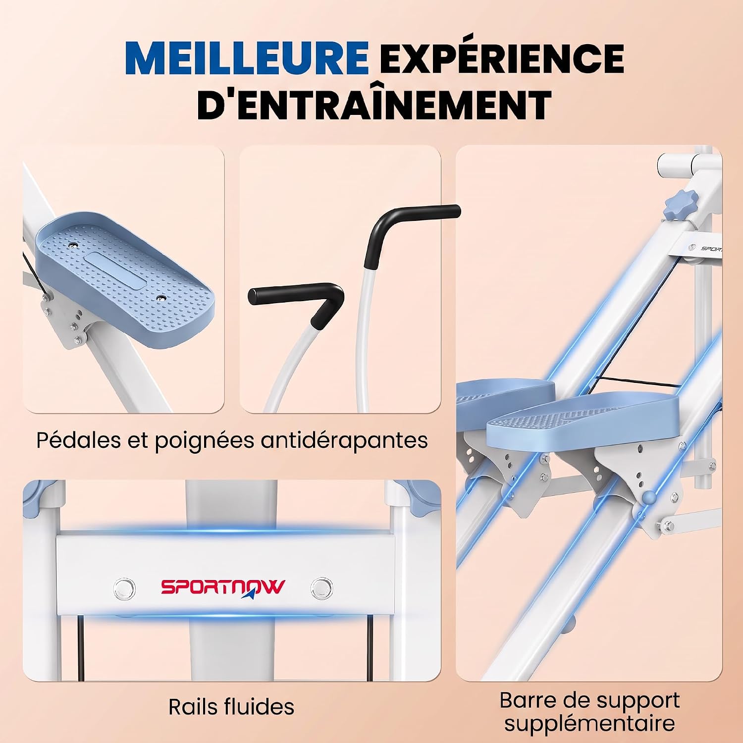 Detalle de SPORTNOW A90-406V00WT verticale trapstepper met verstelbare pedalen en lcd-monitor