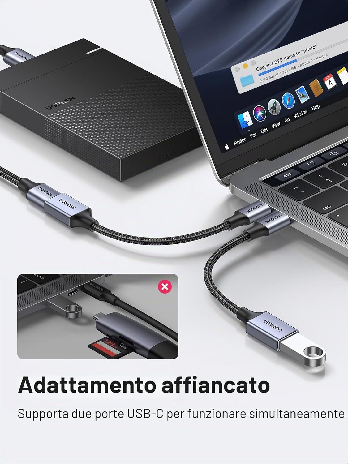 Detalle de UGREEN Cavo OTG Type-C maschio a USB 3.0 femmina 5 Gbps in nylon intrecciato (compatibile con iPhone, iPad, MacBook e Galaxy)