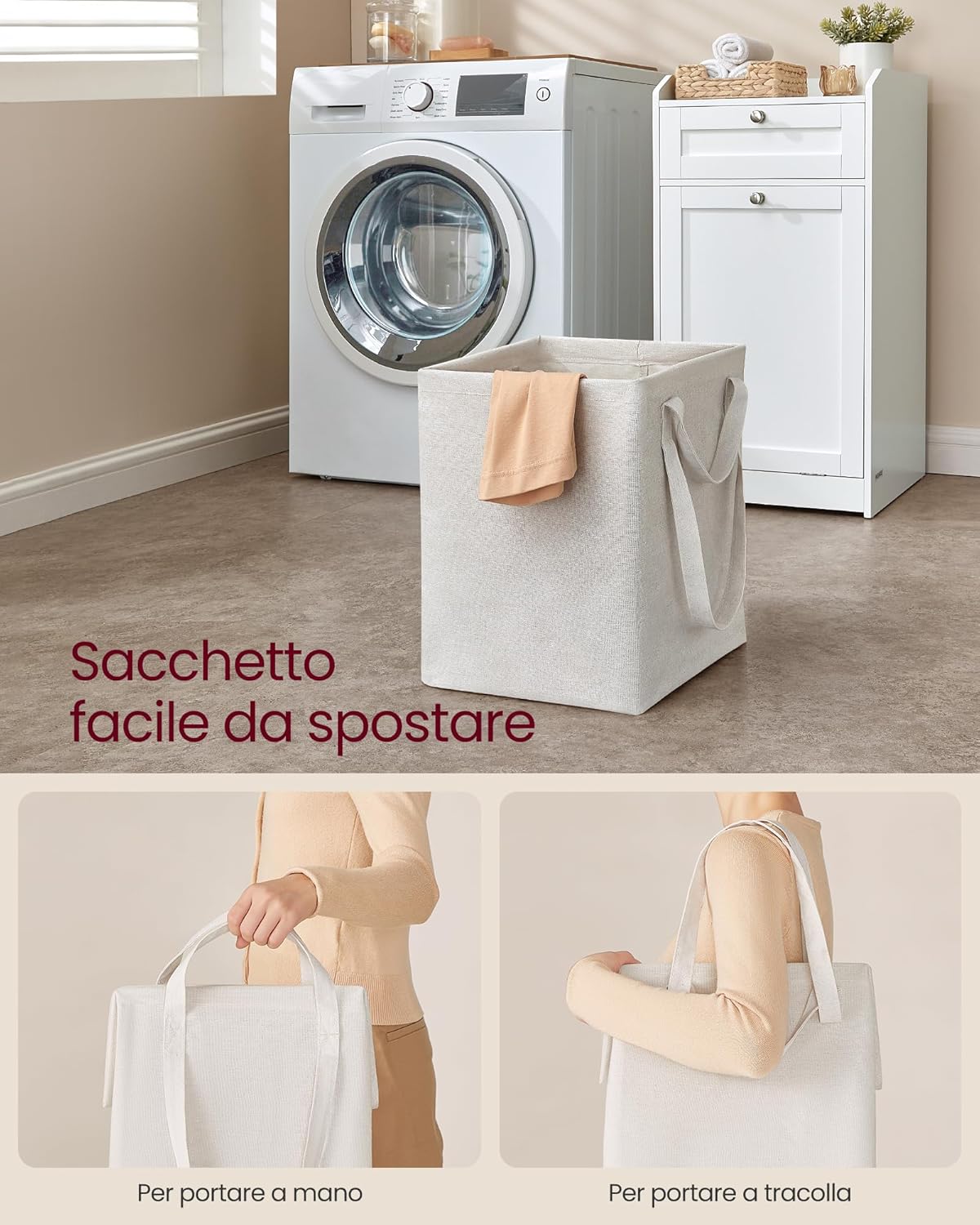 Detalle de VASAGLE BBC741W01 mobile portabiancheria per bagno con cassetto e cesto estraibile, 40 x 40 x 80,2 cm