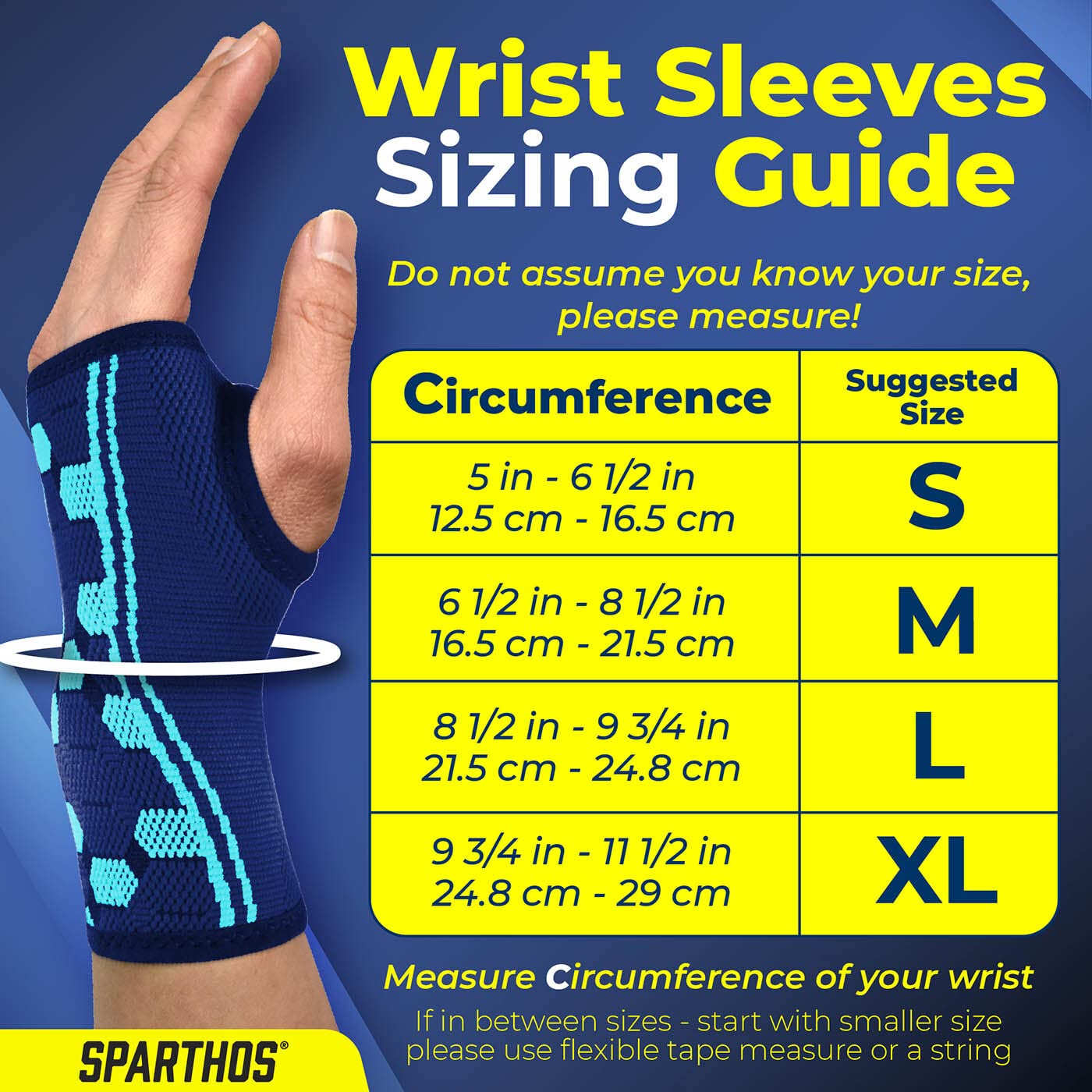 Detalle de Sparthos Wrist Compression Sleeves, Medium Cobalt Blue, Pair