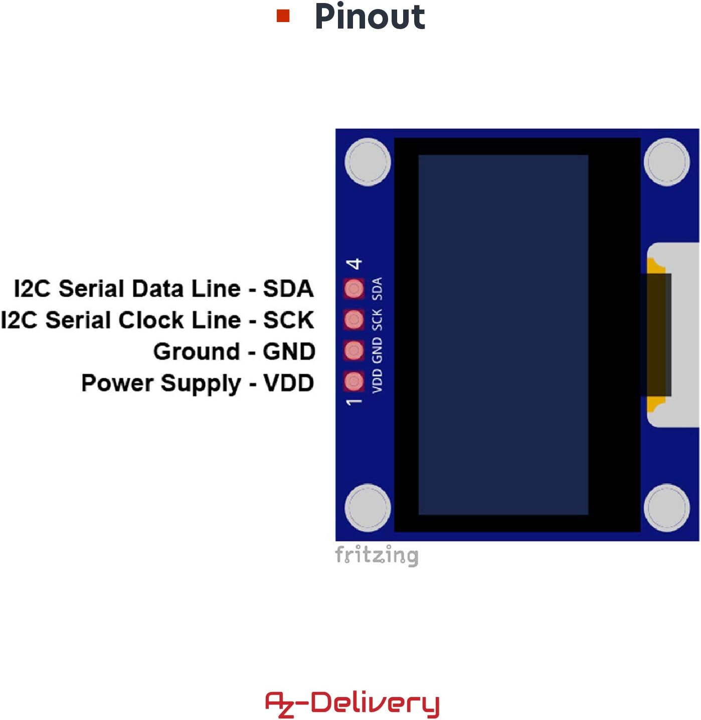 Detalle de AZDelivery 1,3" OLED Display (128×64) mit I2C & SSD1106 für Arduino und Raspberry Pi