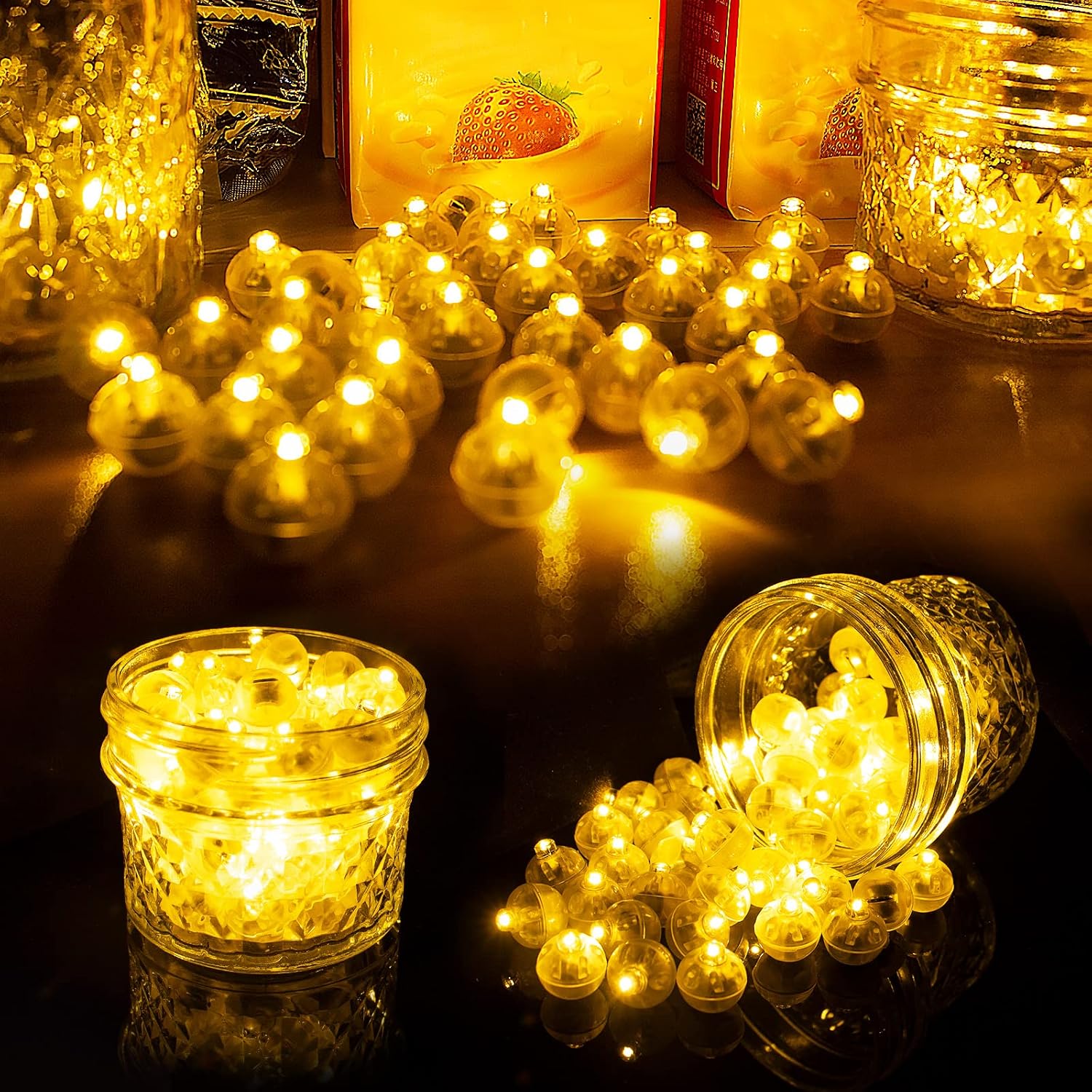 Detalle de Aogist A001 50-Count Yellow LED Balloon Lights, Waterproof, Battery-Powered