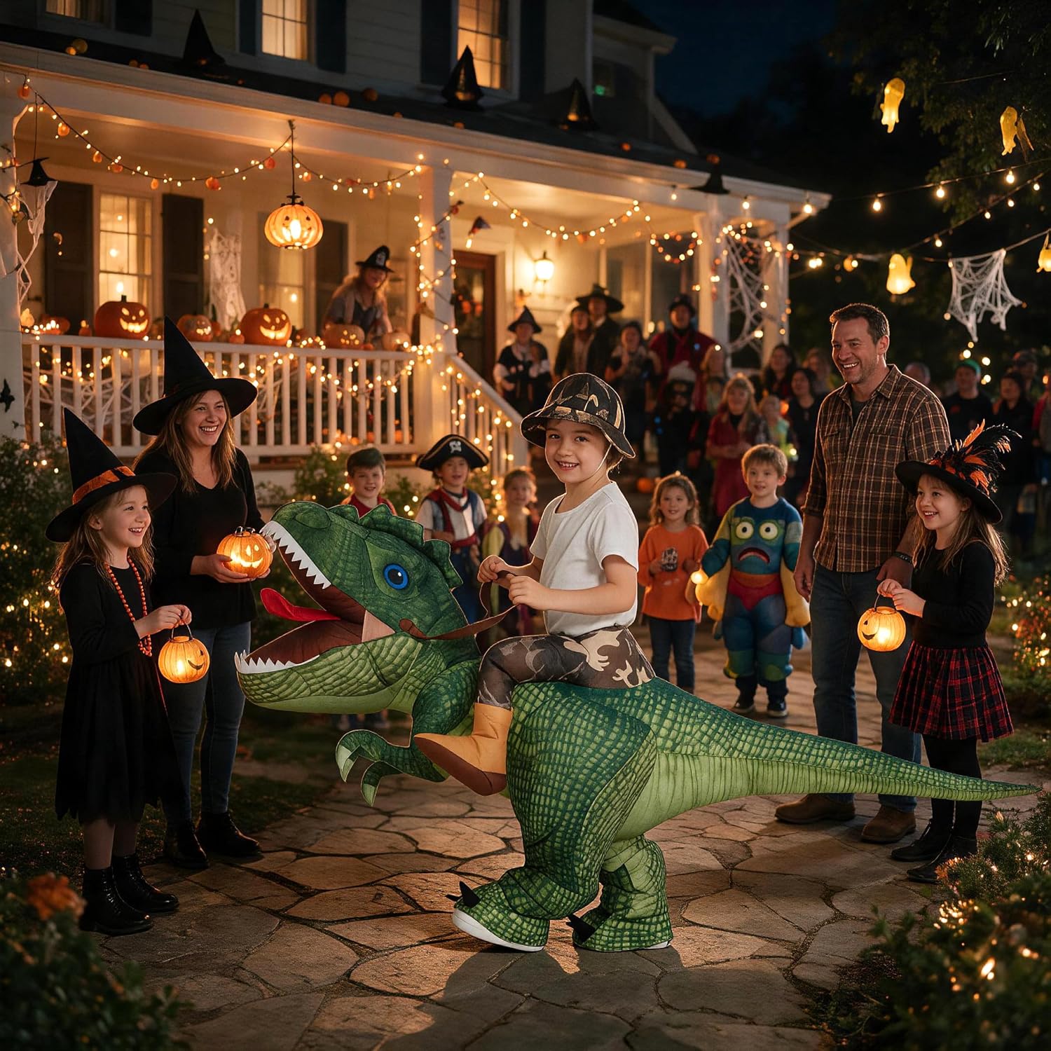 Detalle 2 de One Casa Inflatable T. rex Costume for Kids with Fan and Polyester Suit