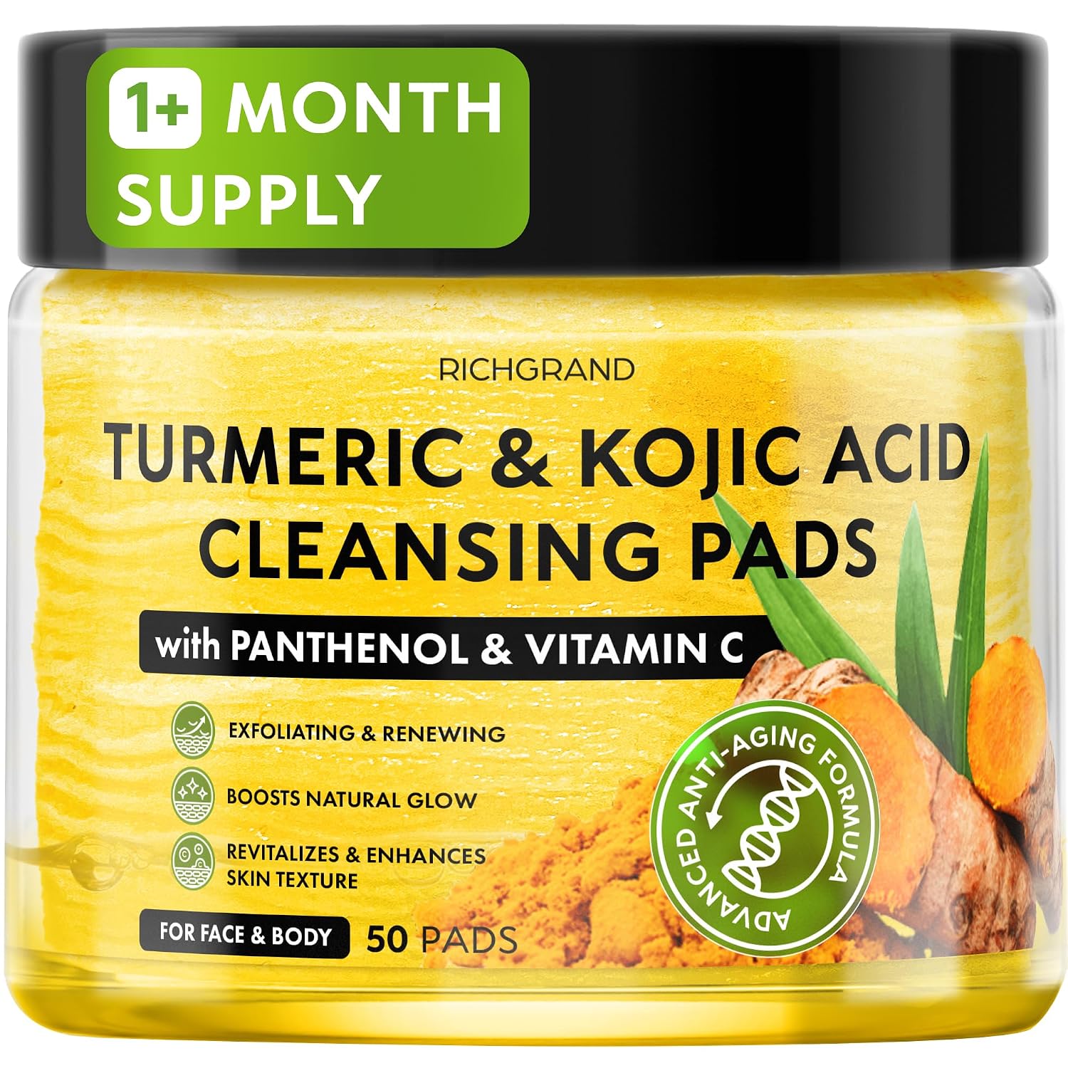 Detalle de RICHGRAND Turmeric Kojic Acid Cleansing Pads with Vitamin C and Lemon