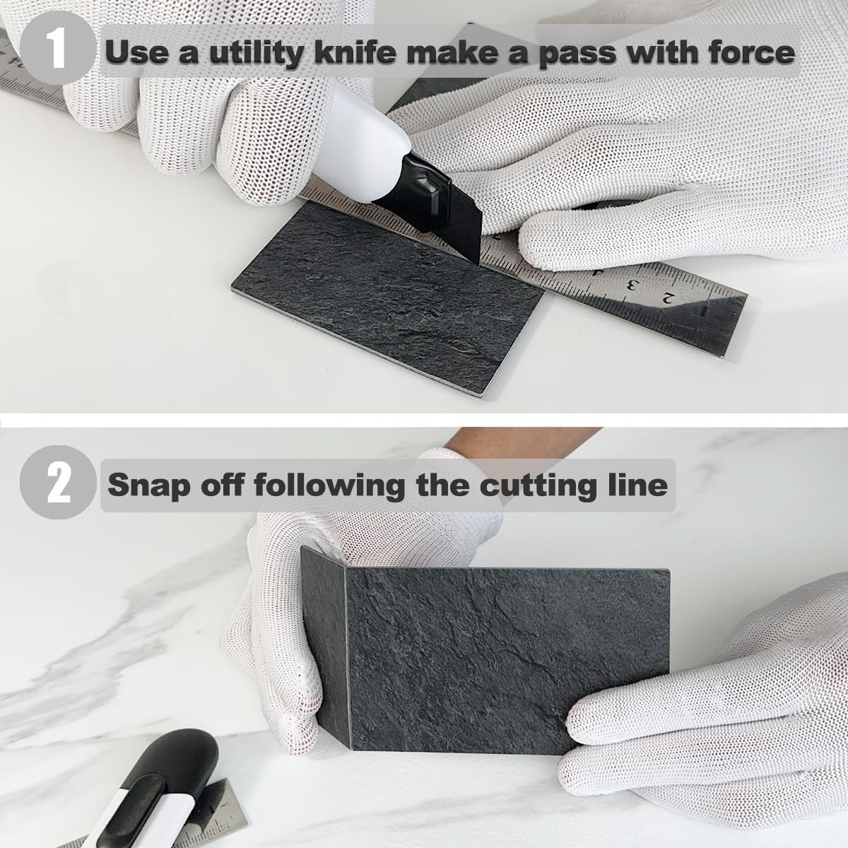 Thumbnail 6 de AULIGET 100-Piece Black Slate Peel and Stick Backsplash Wall Tiles, 3" x 6" PVC Faux Stone