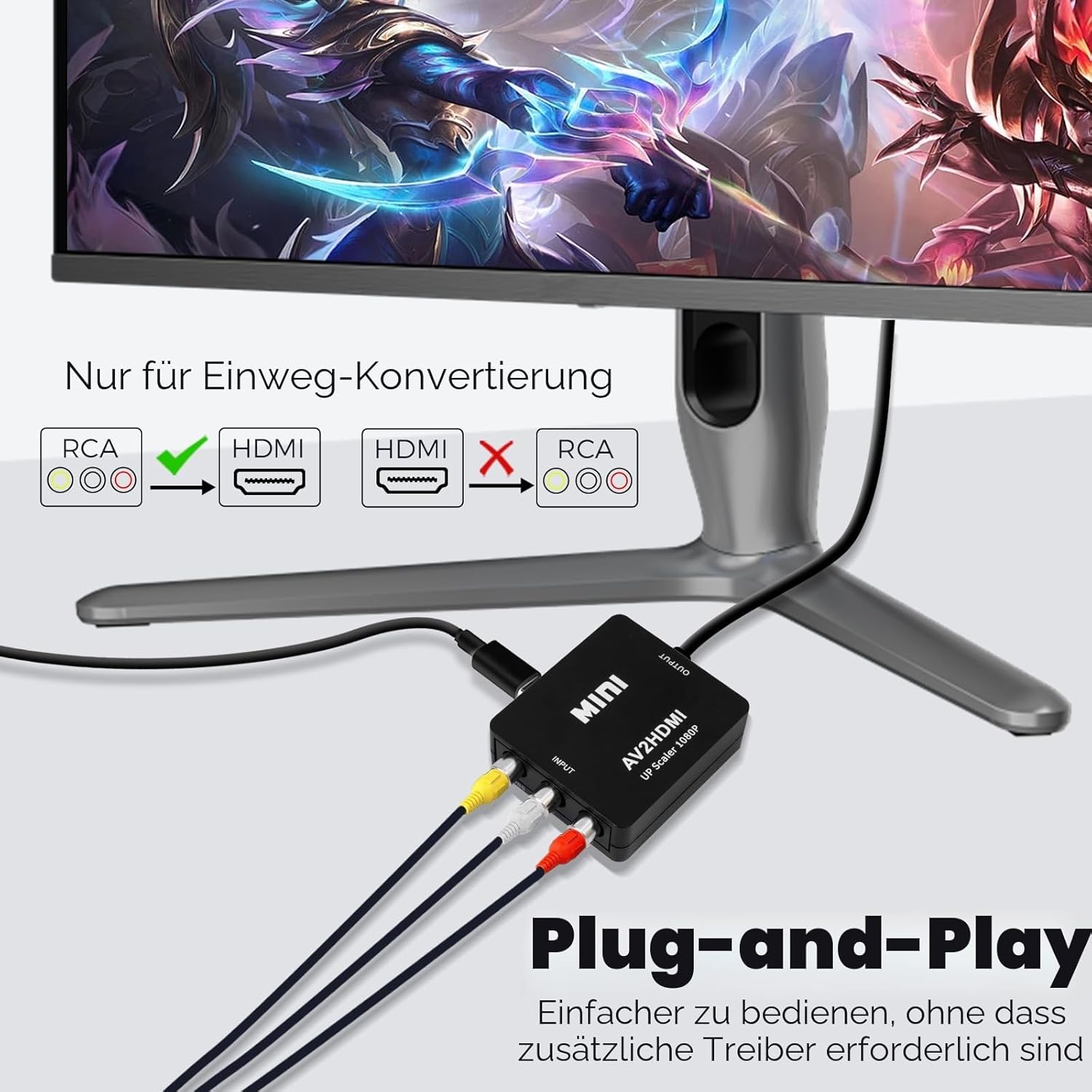 Detalle de Jewan RCA auf HDMI Konverter: Composite (CVBS) zu HDMI mit 1080P/60Hz-Ausgabe