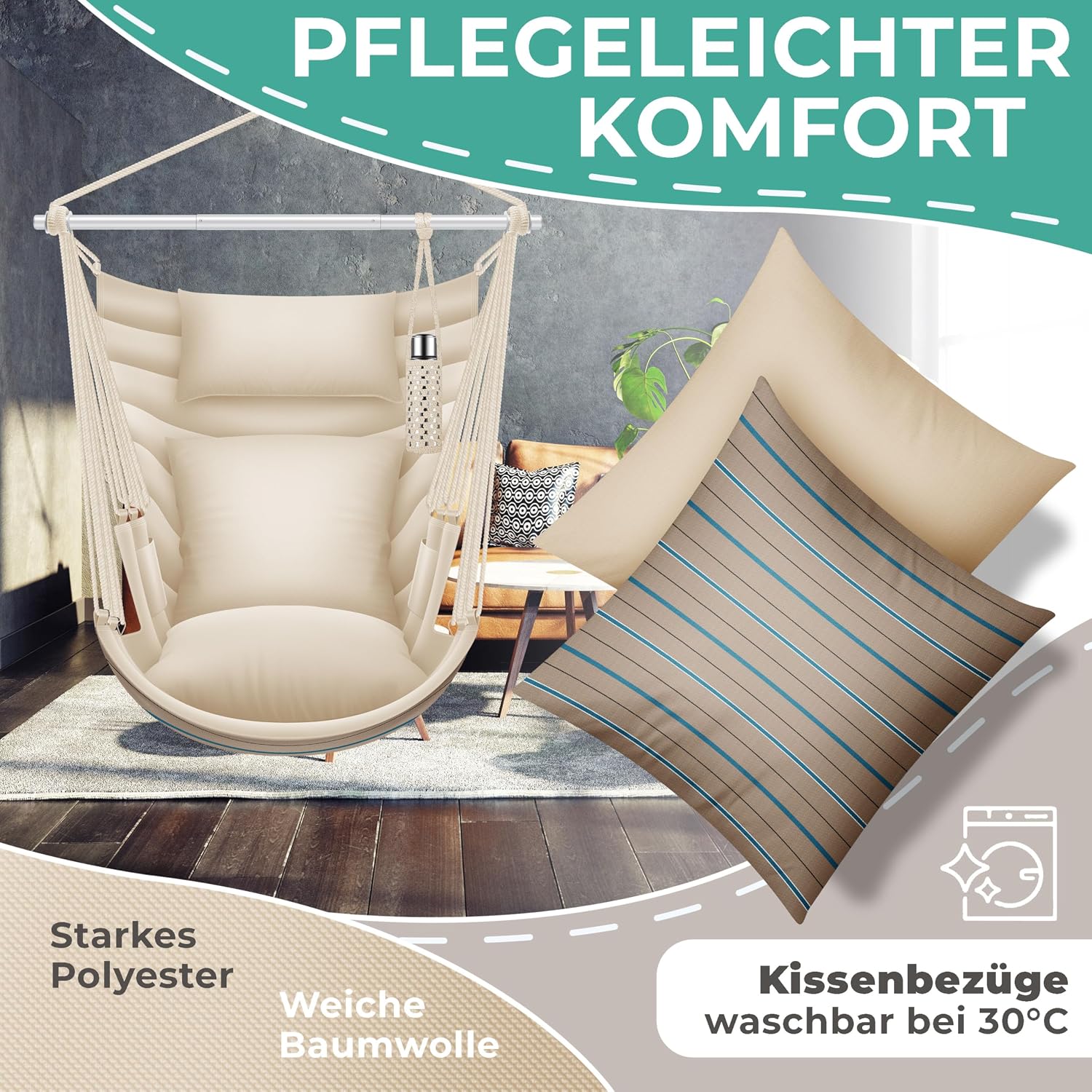 Detalle 2 de KESSER® Haiti Hängesessel – 150 kg Traglast, 360° Drehung, UV-beständig & Wasserfest