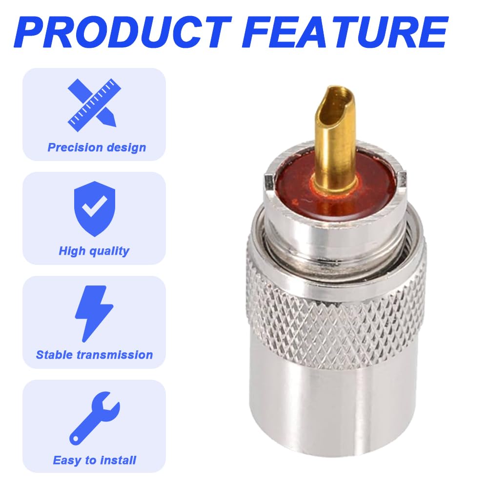 Thumbnail 6 de Xiatiaosann PL-259 UHF Connectors Pack (6) for Coaxial Cables – 50Ω, Gold Contacts, Teflon Insulator