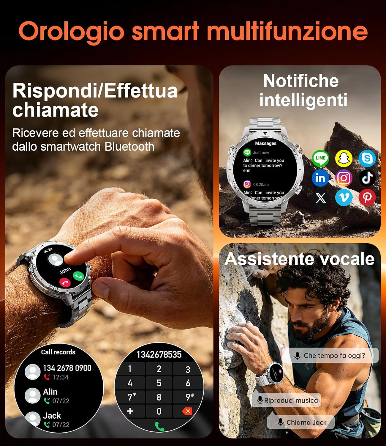 Detalle 2 de SUNKTA Smartwatch Uomo: autonomia, stile e funzionalità al servizio della salute