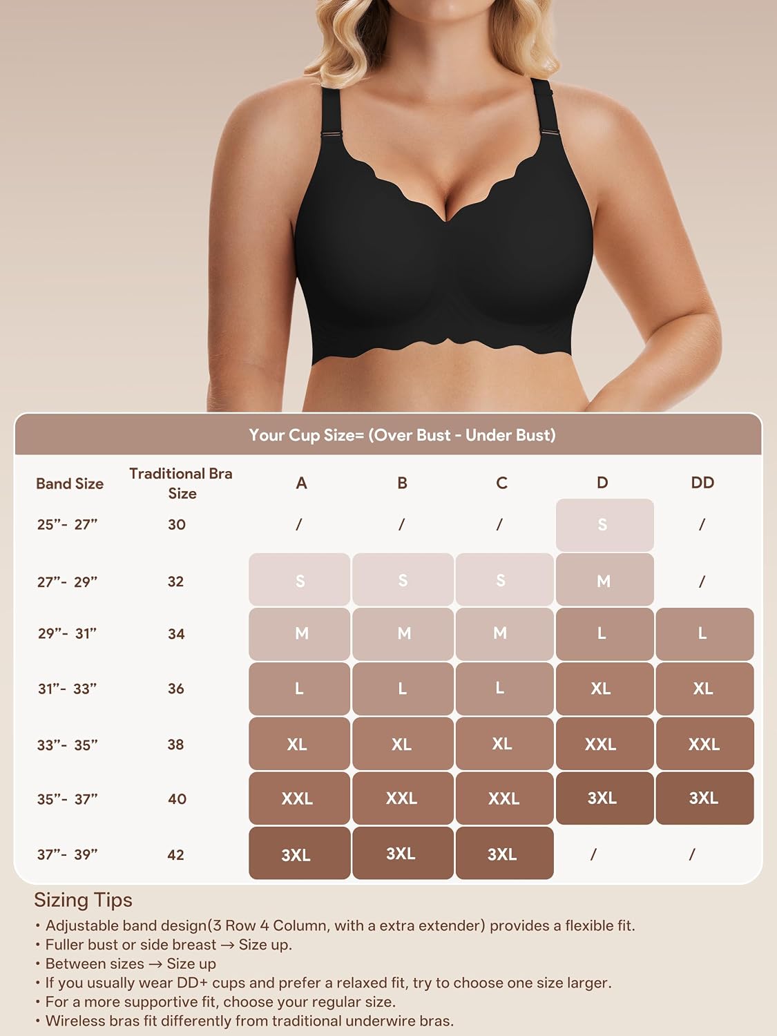 Detalle de Angelhood 3-Pack Seamless Wireless T-Shirt Bras, Full Coverage, Scalloped V-Neck