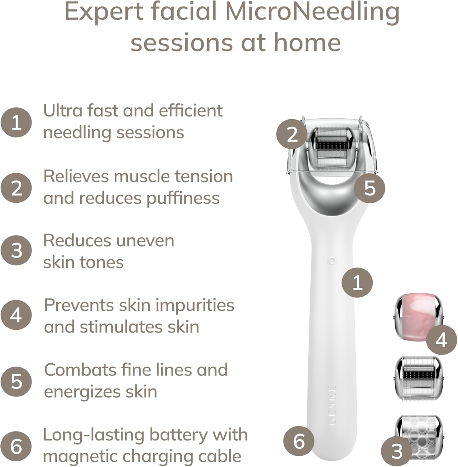 Thumbnail 1 de GESKE SmartAppGuided MicroNeedle Face Roller – 9 en 1 avec Quartz Rose