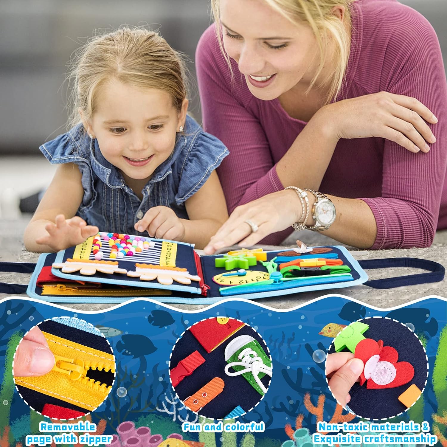 Detalle 2 de ACDAY AC717BK Montessori-activiteitenbord van vilt met 20 activiteiten