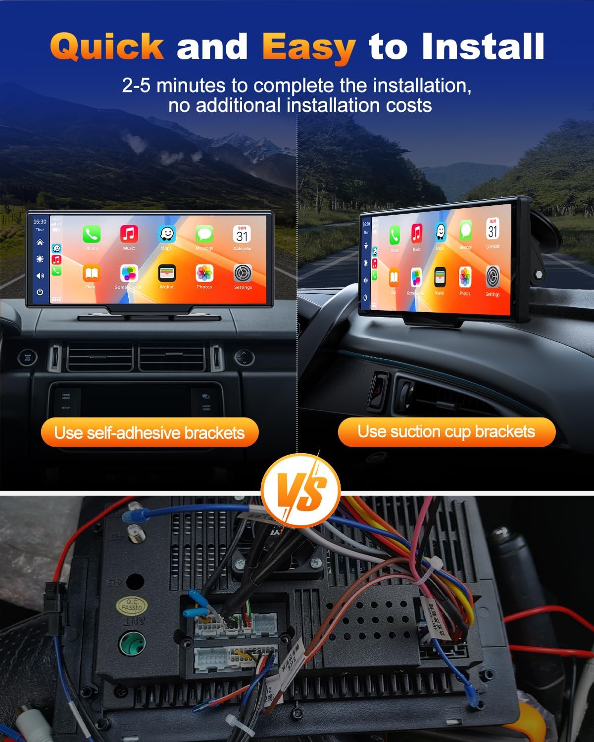 Detalle 2 de Volam 9.26 pollici: Autoradio portatile CarPlay/Android Auto wireless con touchscreen