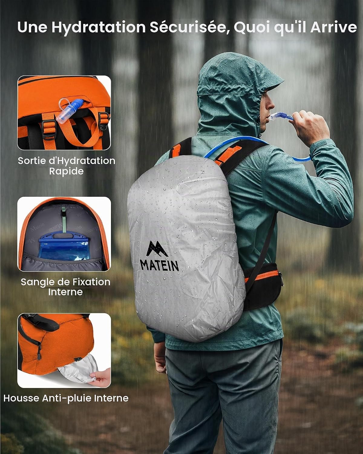 Thumbnail 6 de MATEIN-wandelrugzak van 40 liter met schoenenvak en regenhoes