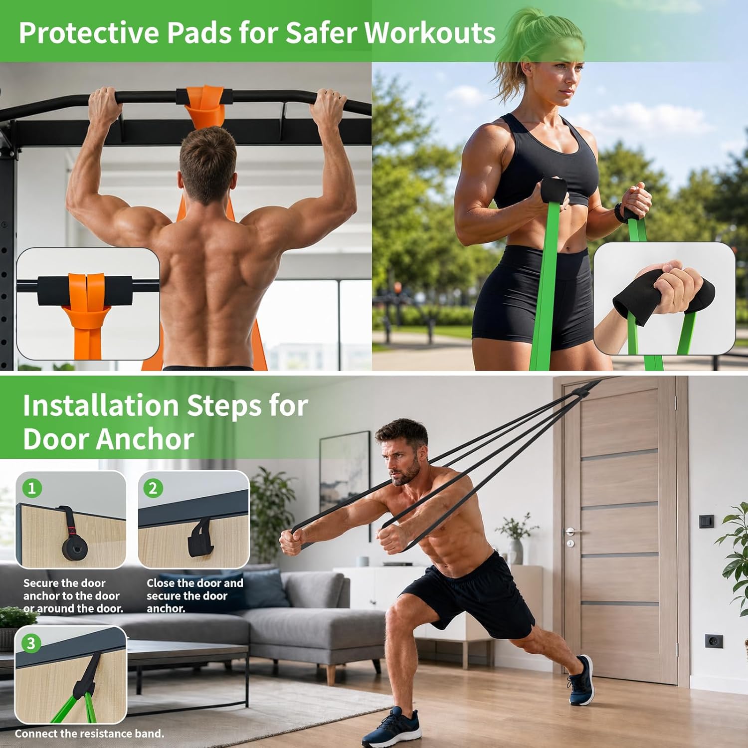 Detalle de Fokky Elastici Fitness Set: 4 livelli di resistenza con ancoraggio porta e borsa