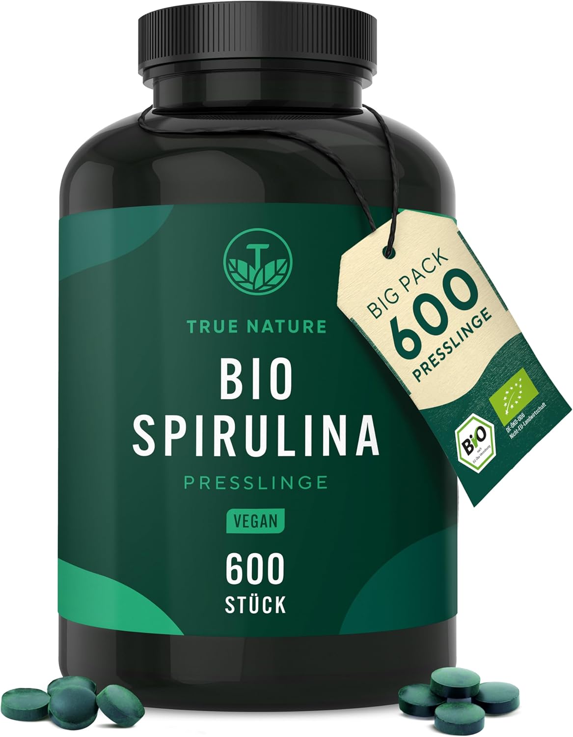 Detalle de Bio Spirulina Presslinge – 600 Tabletten (500 mg) hochdosiert, vegan, TRUE NATURE®